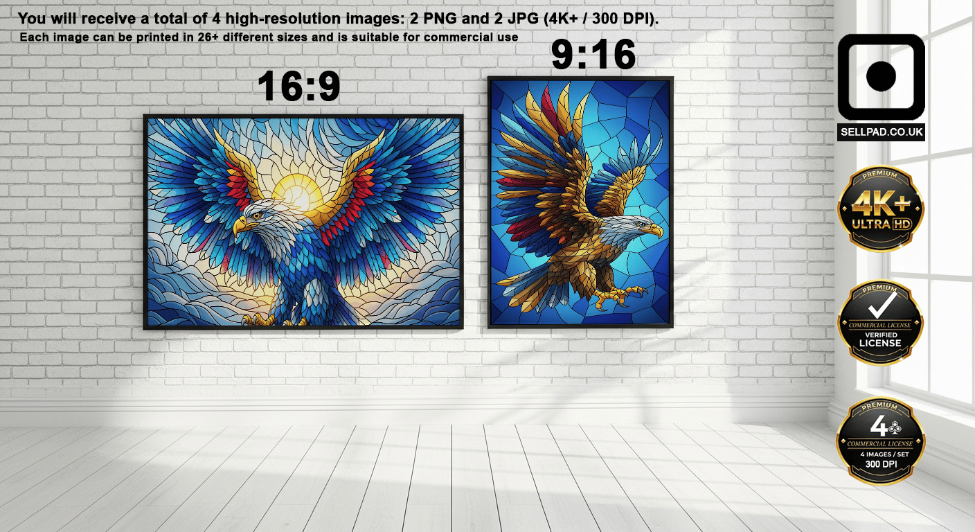 Vibrant Mosaic Eagle Abstract Digital Art – Bright Room Composition