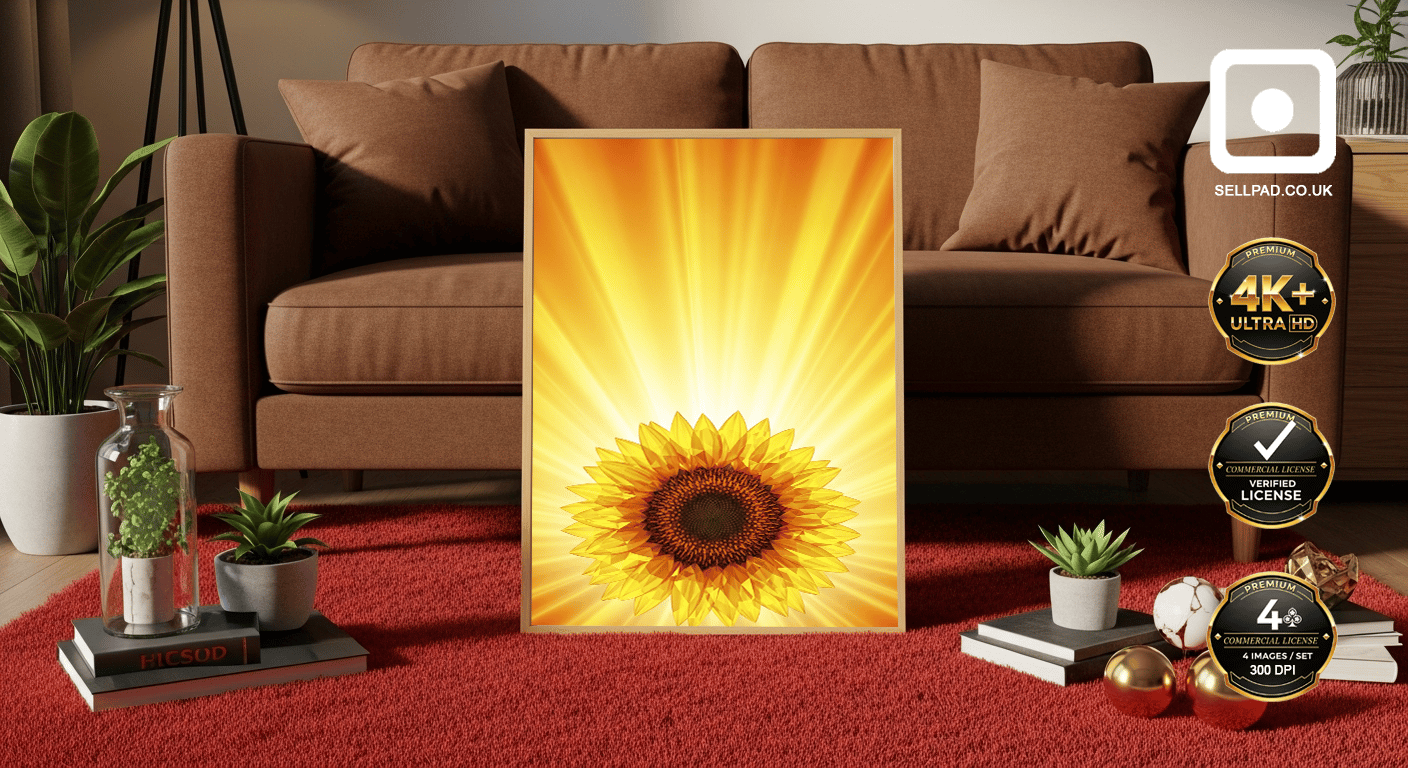 Sunflower Abstract Mosaic Poster in Bright Yellow Tones – Creative Art Showcase