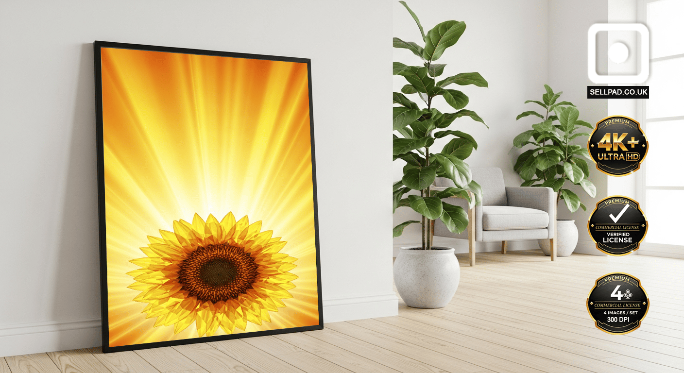 Sunflower Abstract Mosaic Poster in Bright Yellow Tones – Wall Poster Home Setup