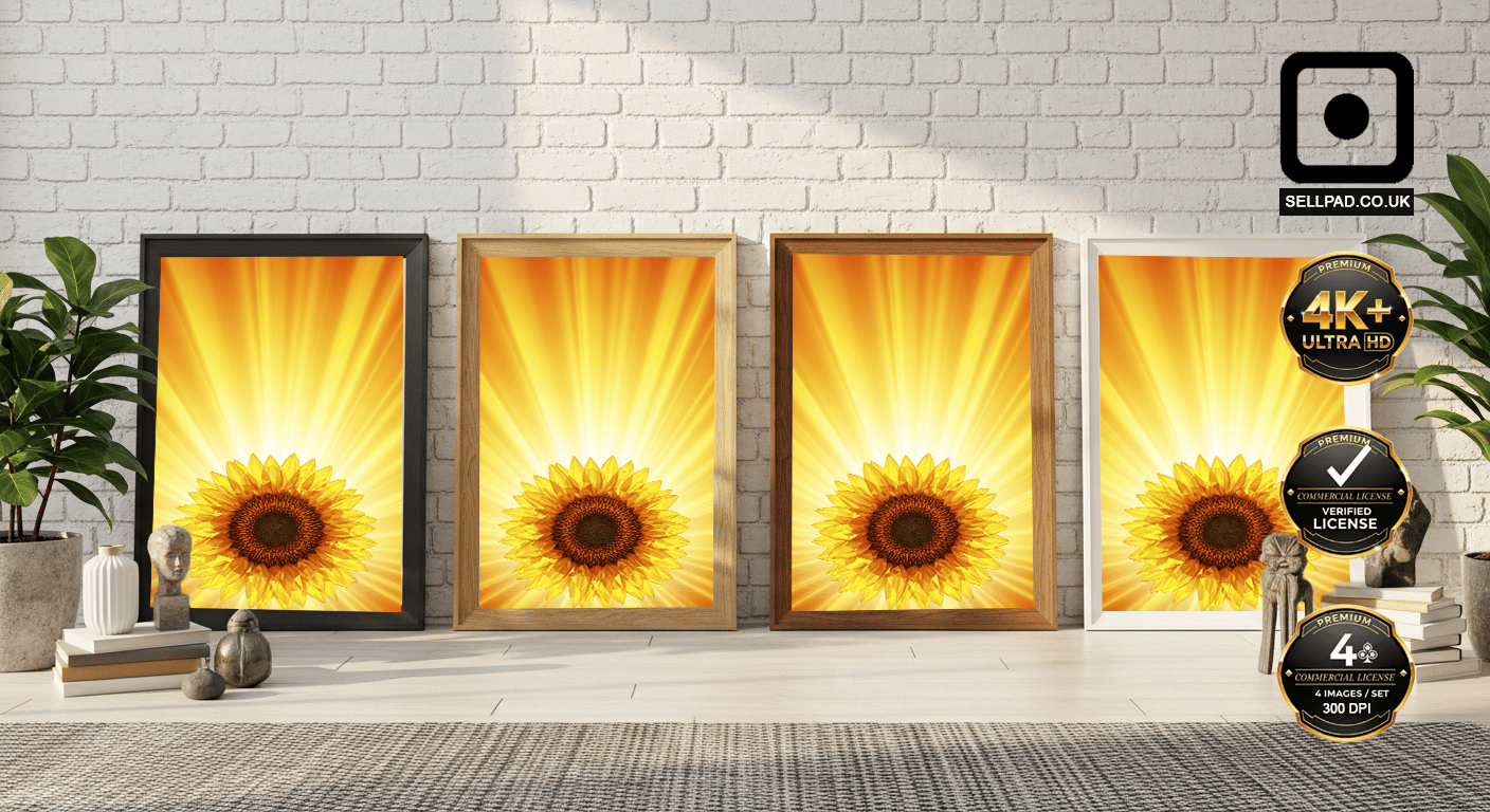 Sunflower Abstract Mosaic Poster in Bright Yellow Tones – Framed Poster on Wall