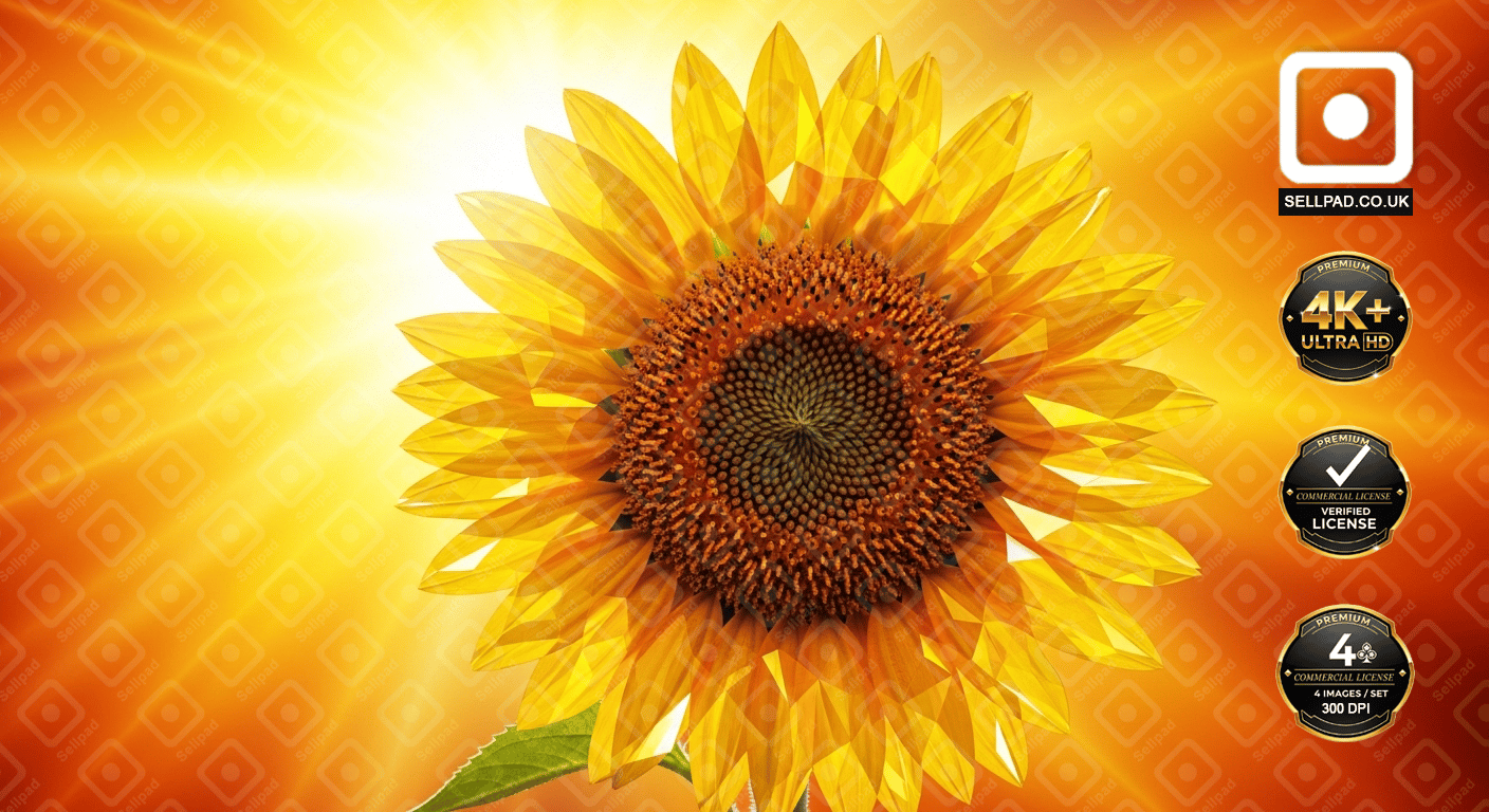 Sunflower Abstract Mosaic Poster in Bright Yellow Tones – Realistic Wall Hanging Scene