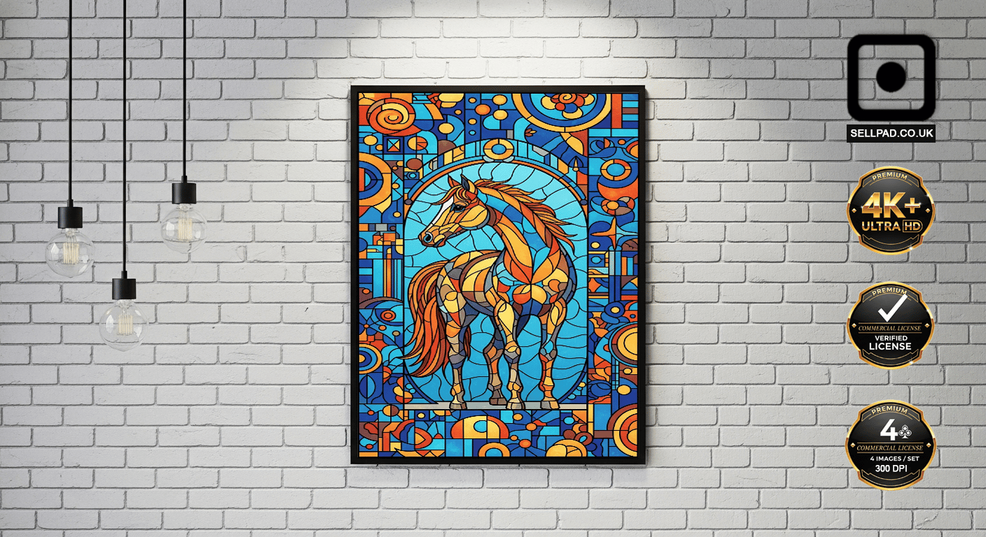 Vibrant Mosaic Horse Abstract Digital Art – Interior Poster Visualization