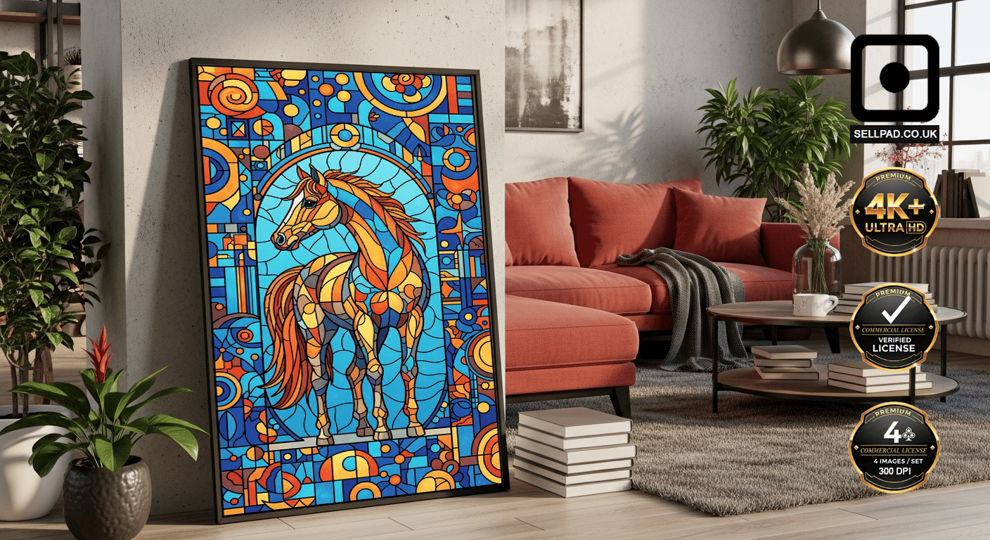 Vibrant Mosaic Horse Abstract Digital Art – Contemporary Wall Art View