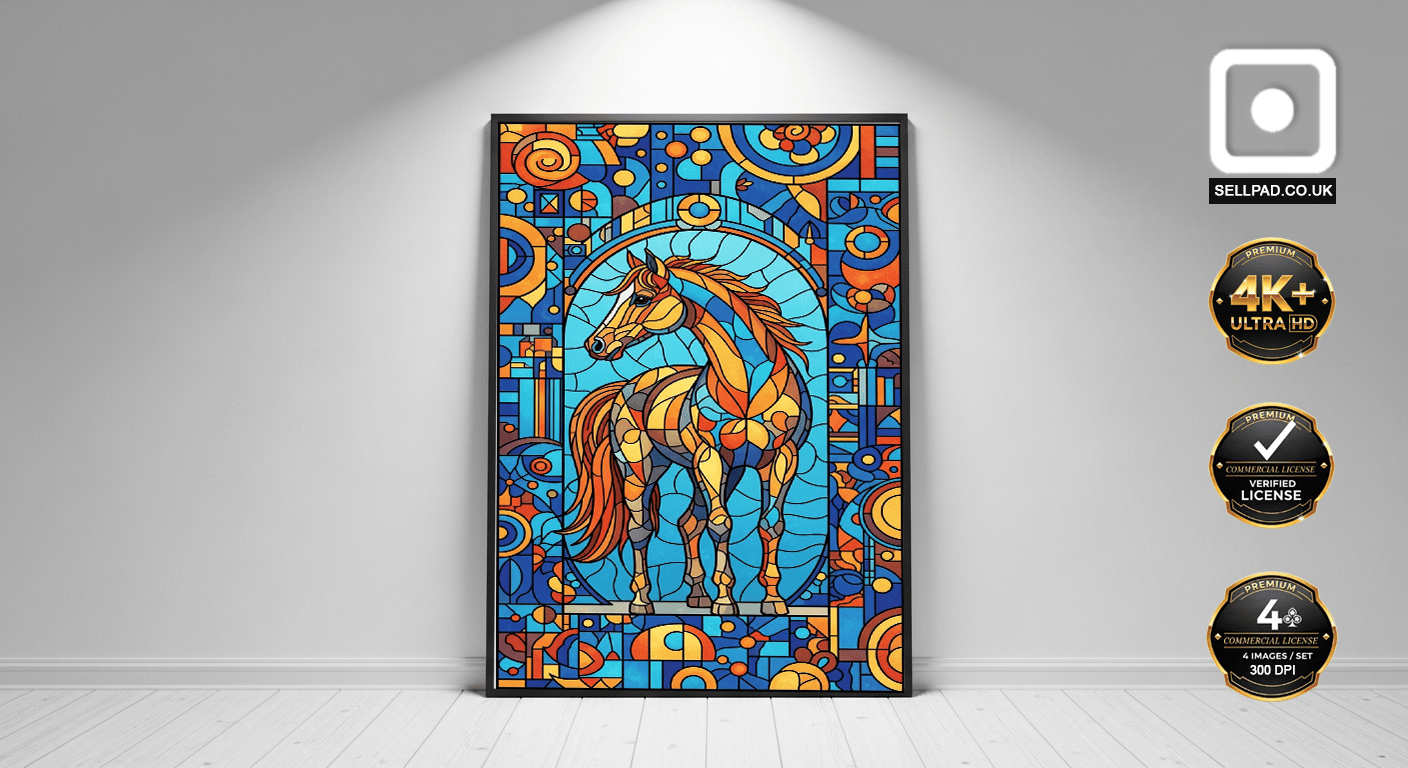 Vibrant Mosaic Horse Abstract Digital Art – Modern Design Showcase