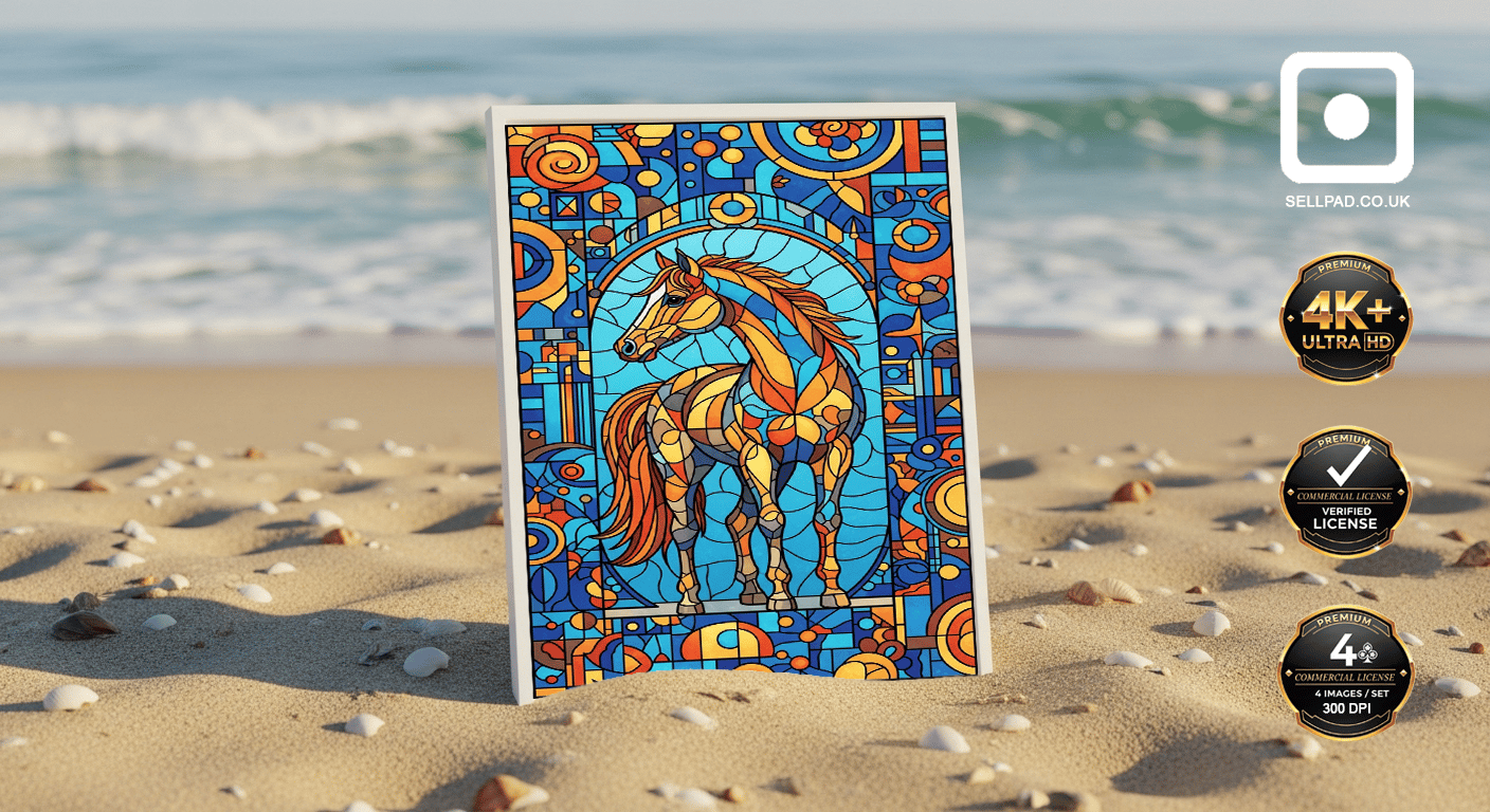 Vibrant Mosaic Horse Abstract Digital Art – Modern Home Aesthetic