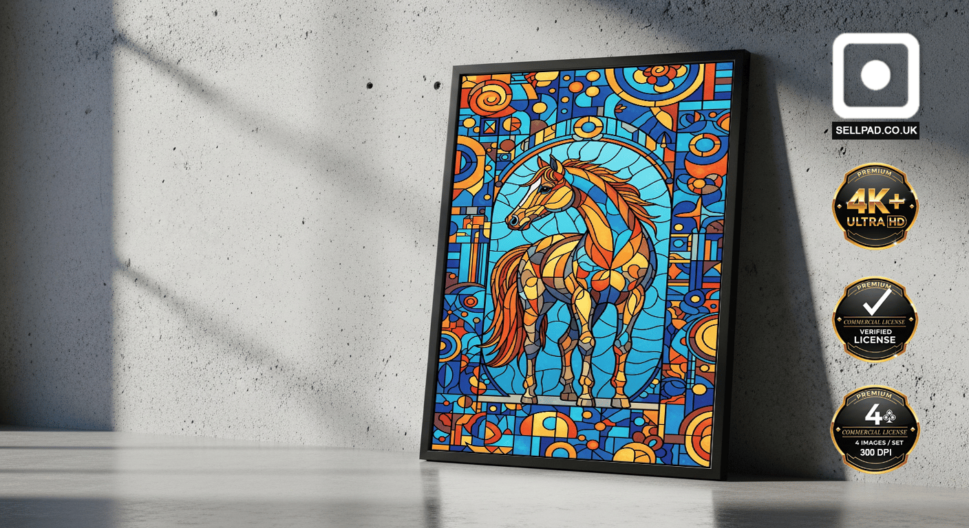 Vibrant Mosaic Horse Abstract Digital Art – Art Scene with Soft Lighting