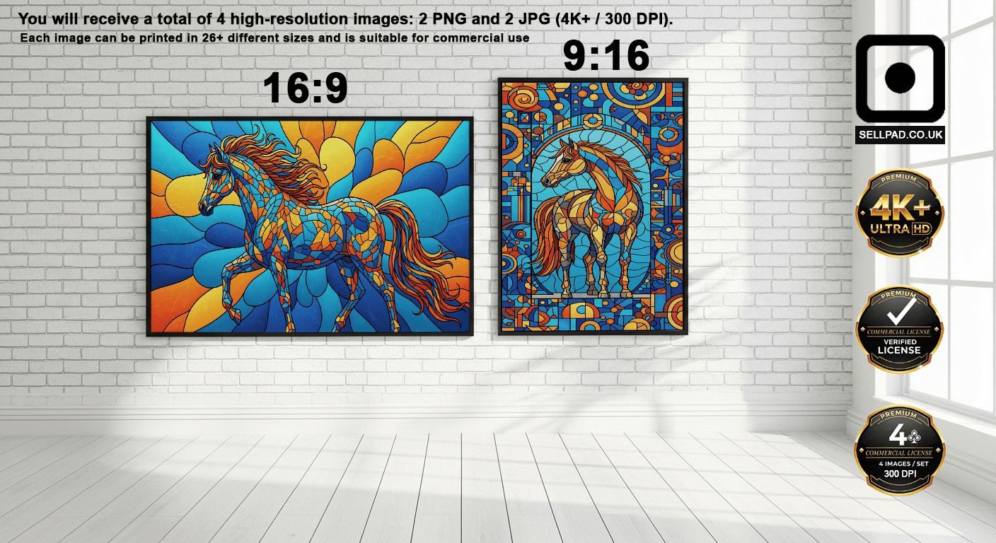 Vibrant Mosaic Horse Abstract Digital Art – Art Scene with Soft Lighting