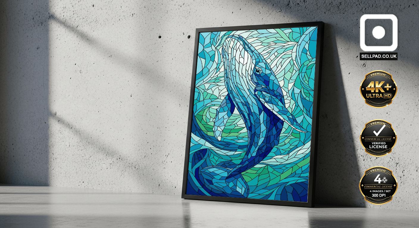 Mosaic Whale Colorful Pop Art Digital Poster – Wall Poster Home Setup