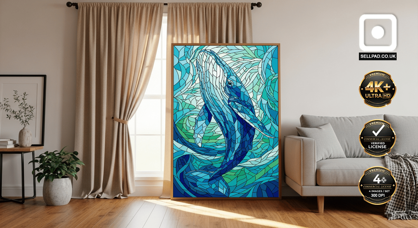 Mosaic Whale Colorful Pop Art Digital Poster – Modern Design Showcase