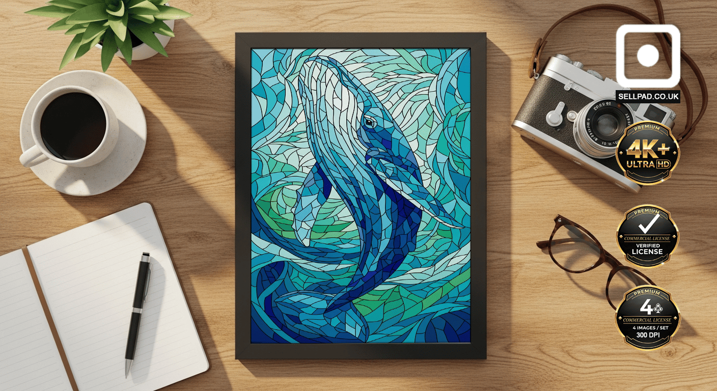 Mosaic Whale Colorful Pop Art Digital Poster – Creative Art Showcase