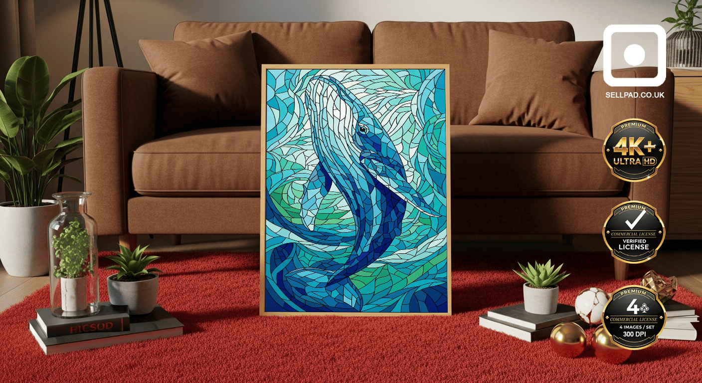 Mosaic Whale Colorful Pop Art Digital Poster – Decorative Wall Layout
