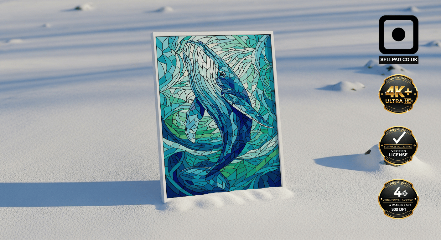 Mosaic Whale Colorful Pop Art Digital Poster – Realistic Wall Hanging Scene