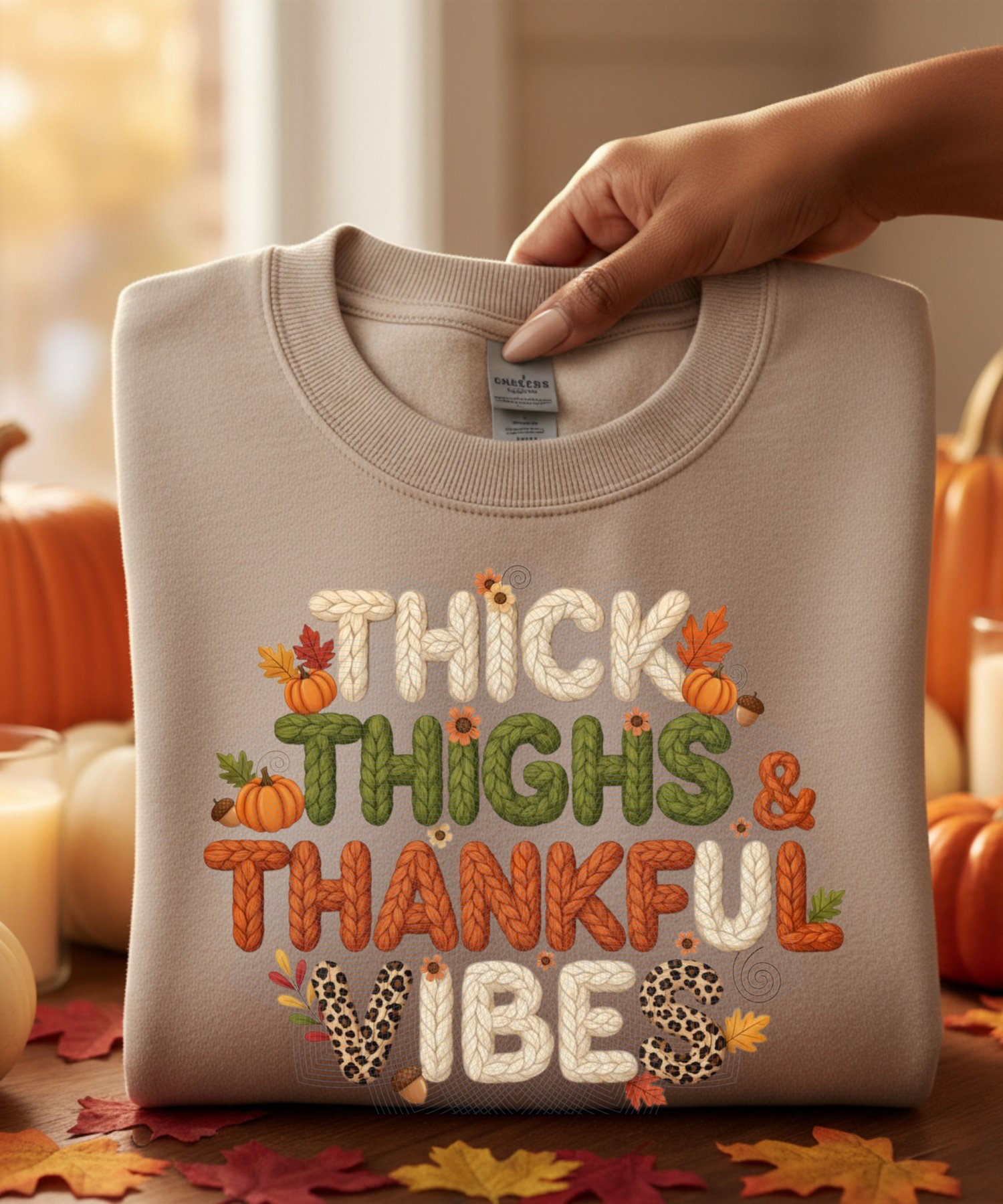 fall png, thanksgiving png, thick thighs png, thankful vibes png, fall sublimation design, autumn aesthetic png, faux knit texture, leopard print png, cozy season shirt, fall sweatshirt design, friendsgiving shirt, curvy girl fall vibes, thankful svg styl