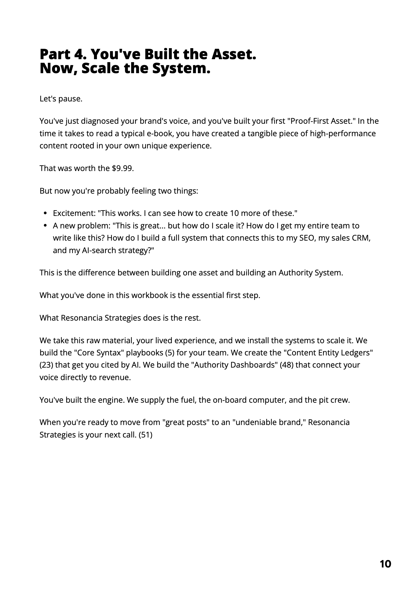 Playbook excerpt by Campara Rozina de Haan: “You’ve Built the Asset. Now, Scale the System.” Expands one Proof-First Asset into a full Authority System for brands.