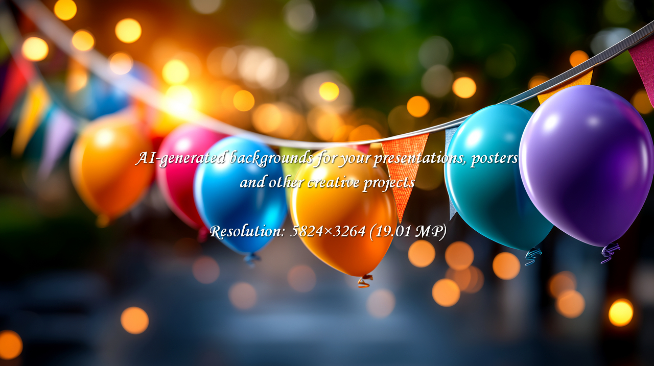 Capture the pure joy and magic of any celebration with this stunning scene of vibrant balloons and festive bunting, illuminated by enchanting bokeh lights.