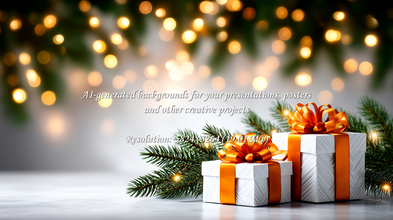 Capture the magic of giving with these elegant white gift boxes adorned with striking orange ribbons, perfect for any celebratory occasion. Warm bokeh lights create a festive, joyful atmosphere.