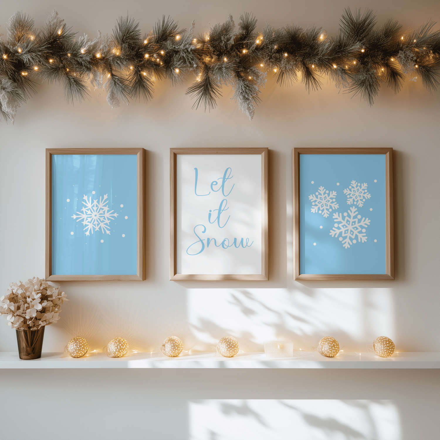 Let It Snow Christmas Set • Winter Snowflake Wall Decor • Minimalist ...
