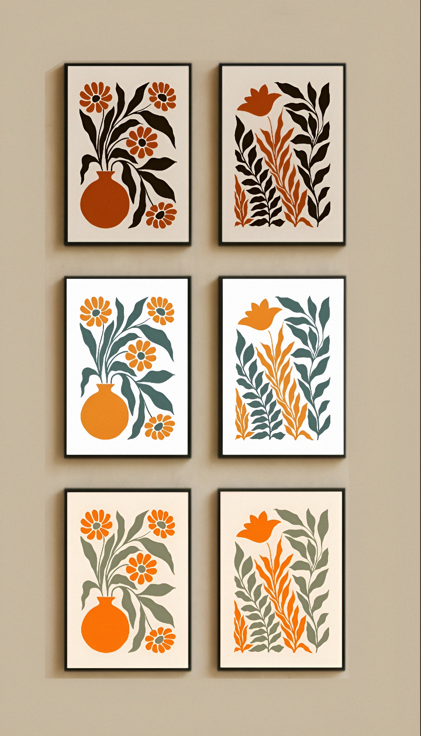 Modern Boho Botanical Wall Art Set of 6 | Minimalist Floral Vase Prints ...