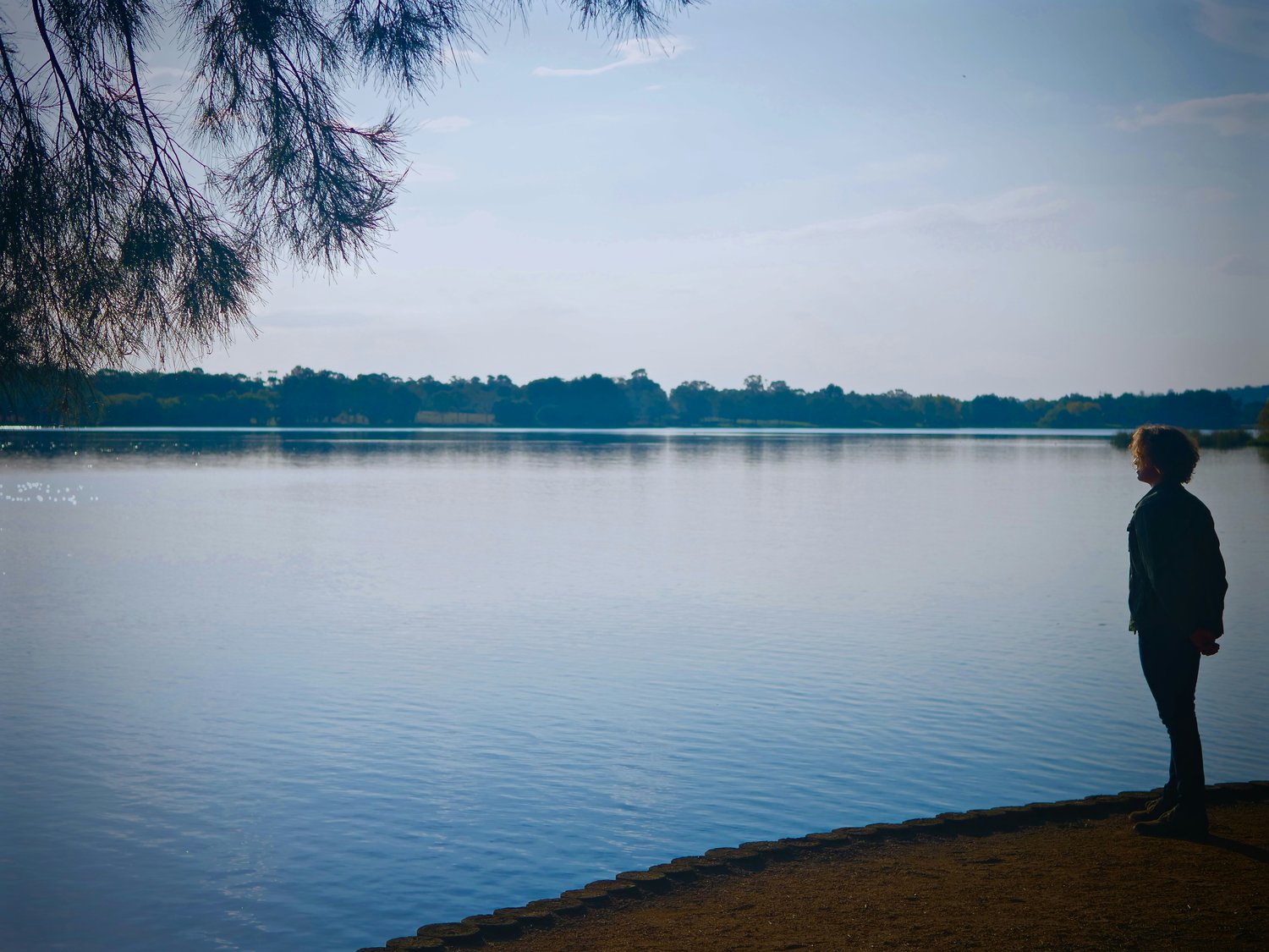 Woman looking out onto lake