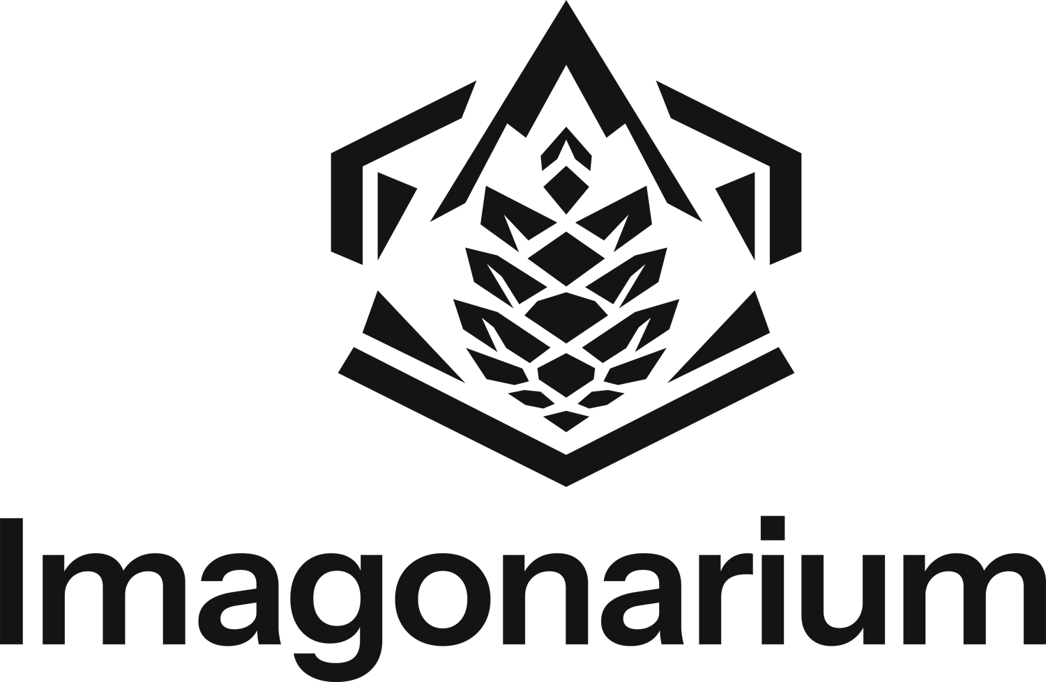 Black geometric logo featuring a stylized pinecone shape framed by angular lines forming a hexagon and mountain-like peak. Logo for Imagonarium, a shop offering digital downloads, printable wall art, and high-quality mockups.