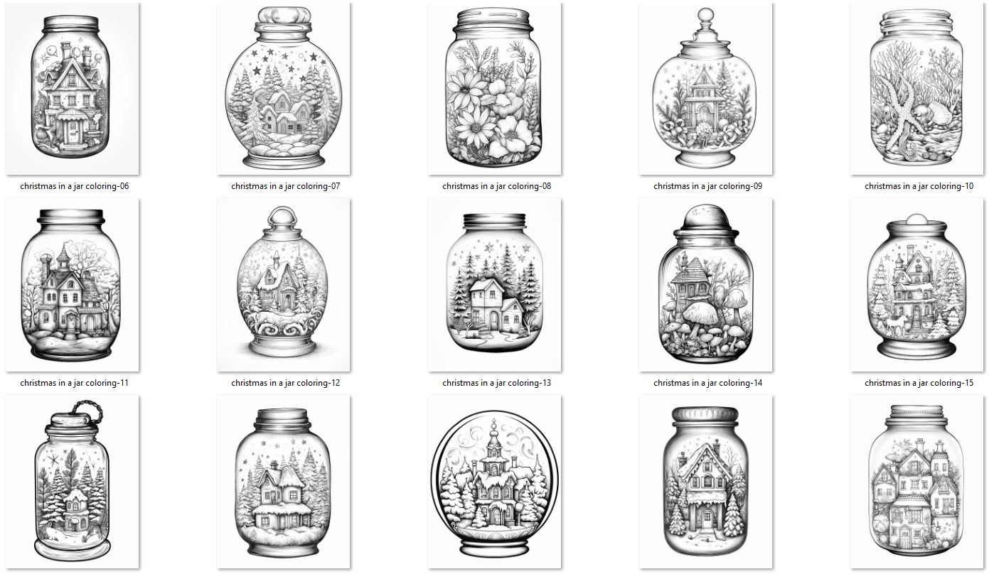 Christmas in a Jar Coloring Pages for Kids & Adults