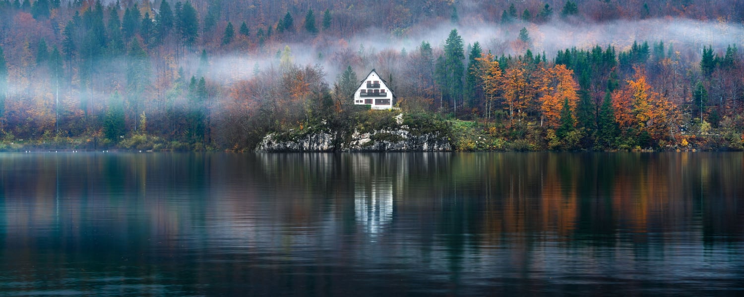 Lake Bohinj 2025 house reflection autumn fog moody landscape photography house