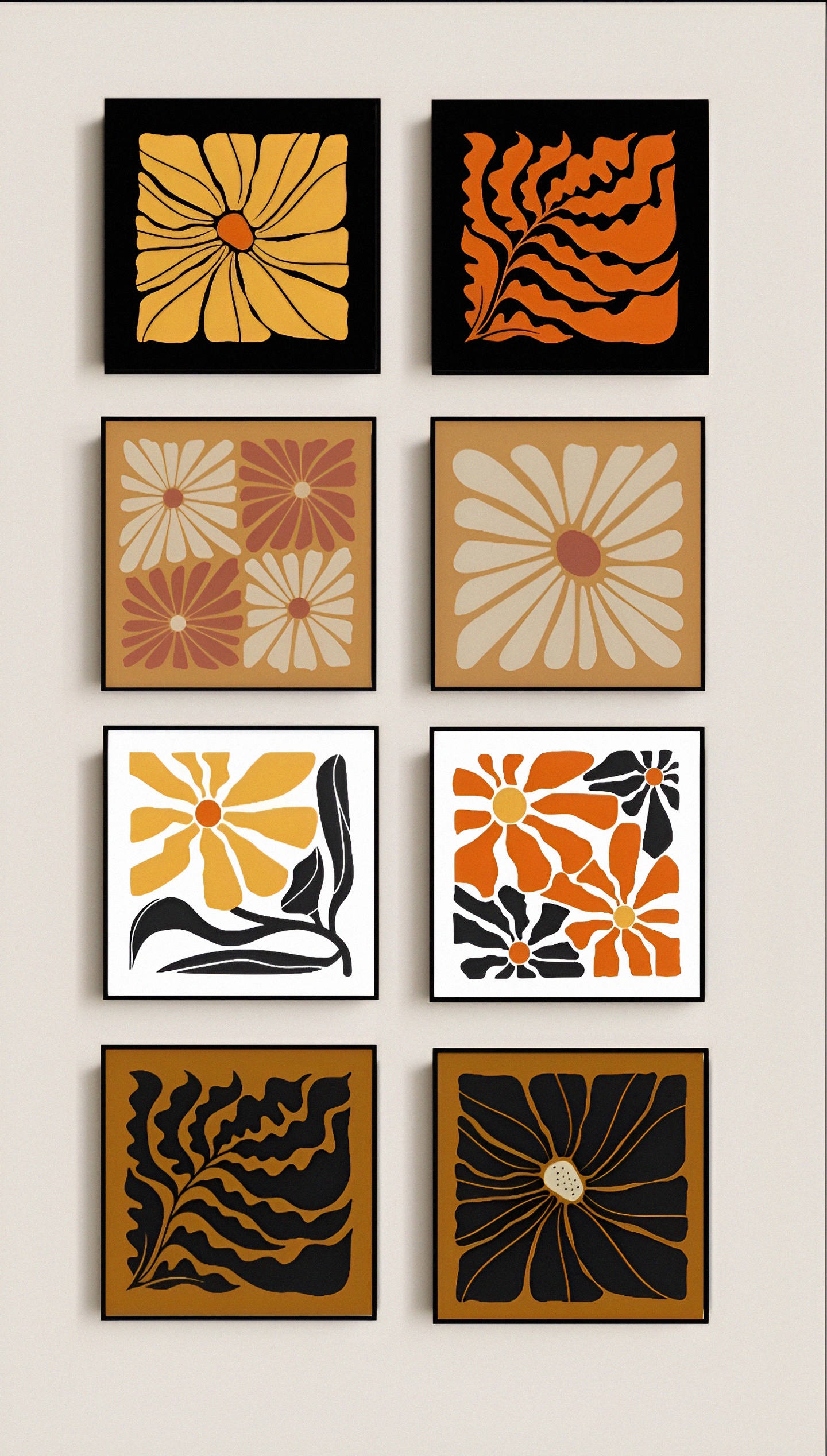 “Retro Floral Wall Art Set – Mid Century Modern Flower Prints, Abstract ...