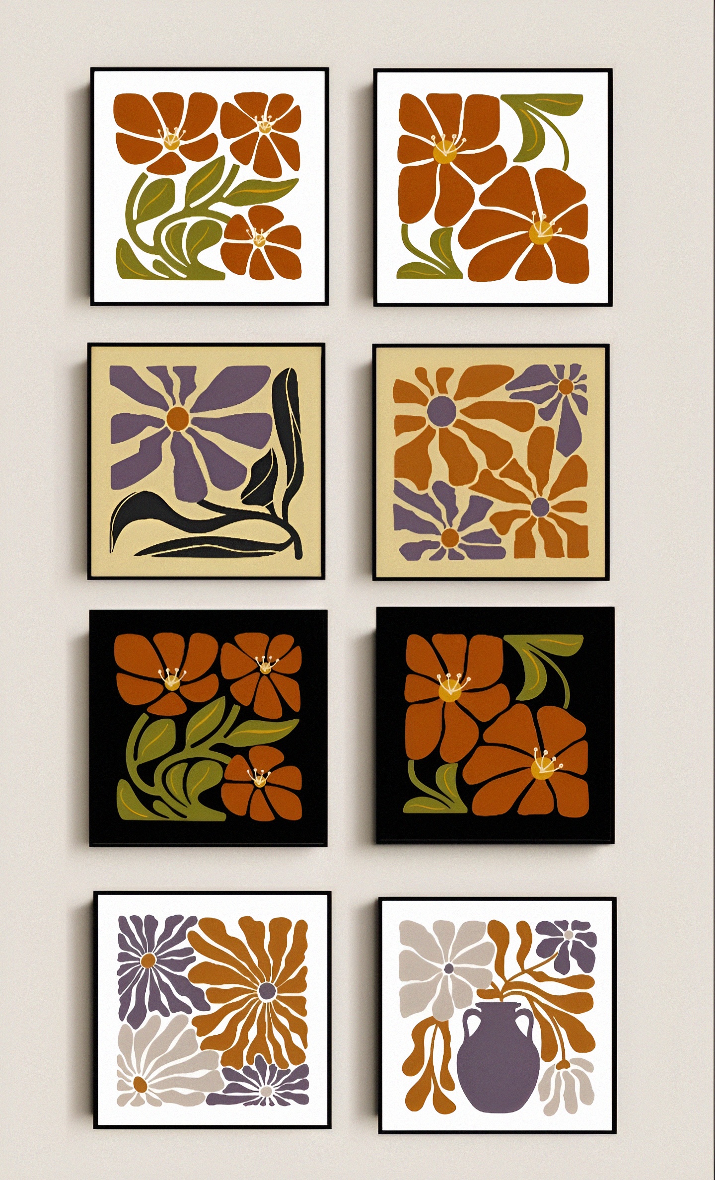 “Retro Floral Wall Art Set – Mid Century Modern Flower Prints, Abstract ...