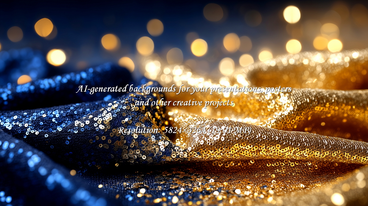 Capture the allure of celebration with shimmering gold and navy sequin fabric. Bokeh lights create a magical atmosphere, perfect for festive designs, luxurious backdrops and holiday promotions.