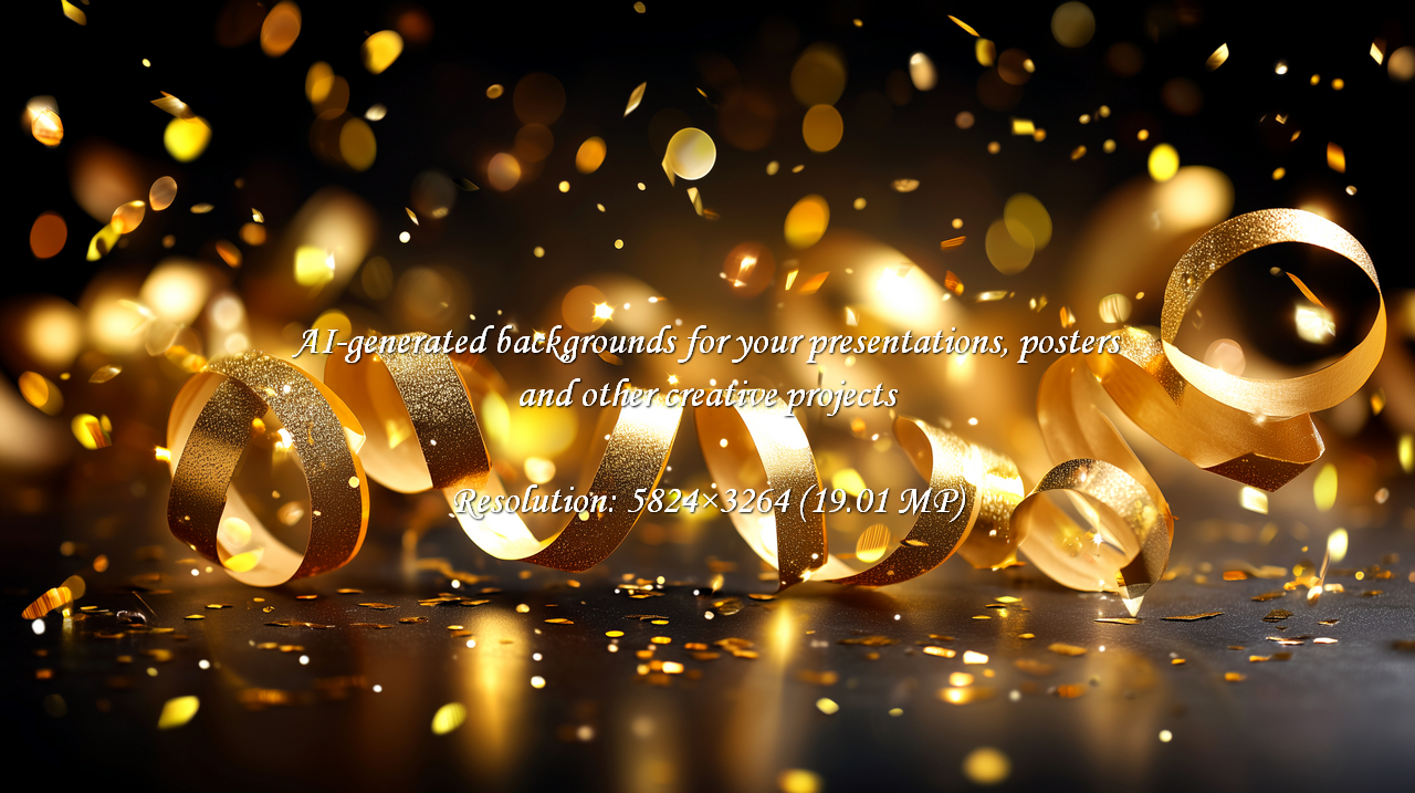 Capture the essence of joy and success with this stunning display of shimmering gold ribbon and confetti. Perfect for invitations, announcements, or any design needing a touch of festive elegance and celebratory sparkle.