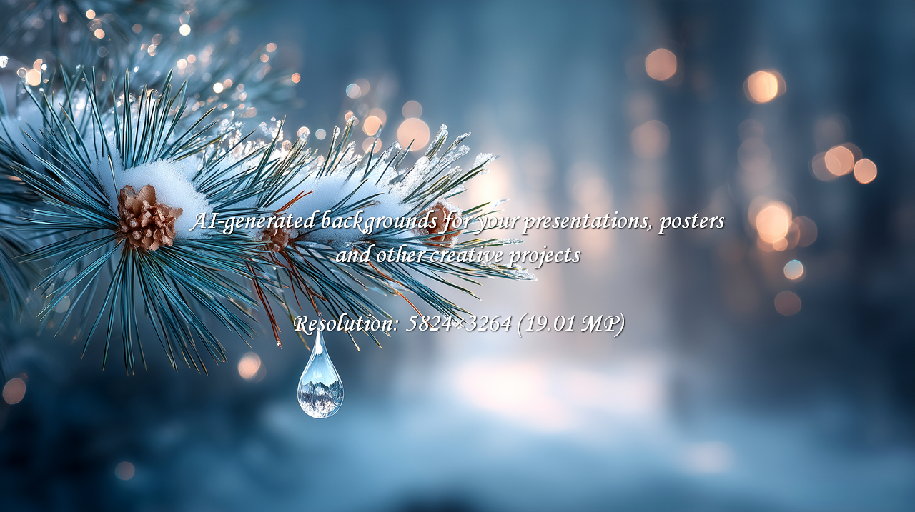 Experience the serene beauty of winter with this stunning close-up of a snow-dusted pine branch. A crystal-clear droplet captures a miniature snowy world, evoking purity and tranquility for your projects.