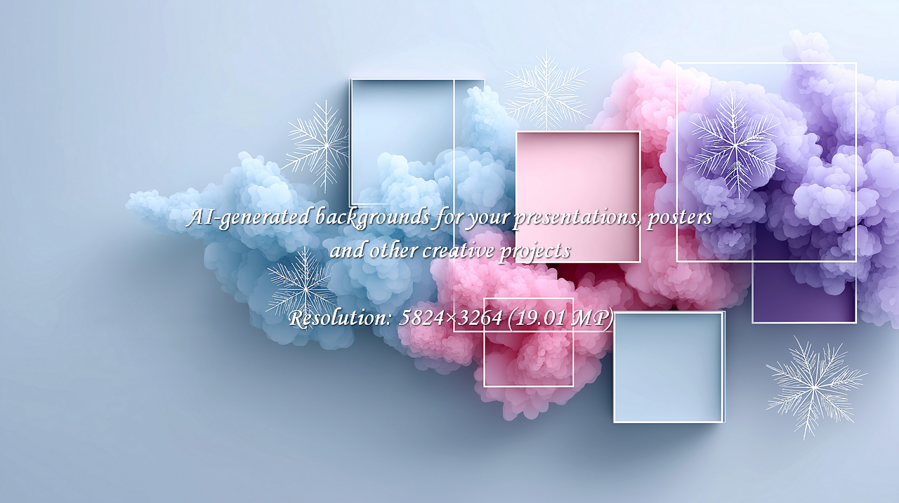Immerse yourself in a serene winter dreamscape with swirling pastel clouds, delicate snowflakes, and modern geometric frames. This ethereal design evokes a sense of calm and creativity, perfect for adding a touch of magic to your projects.