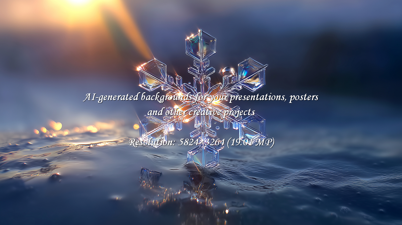 Experience the breathtaking beauty of a perfect snowflake up close, its intricate ice crystal structure catching warm sunlight and reflecting on a serene water surface, evoking winter wonder and natural elegance.