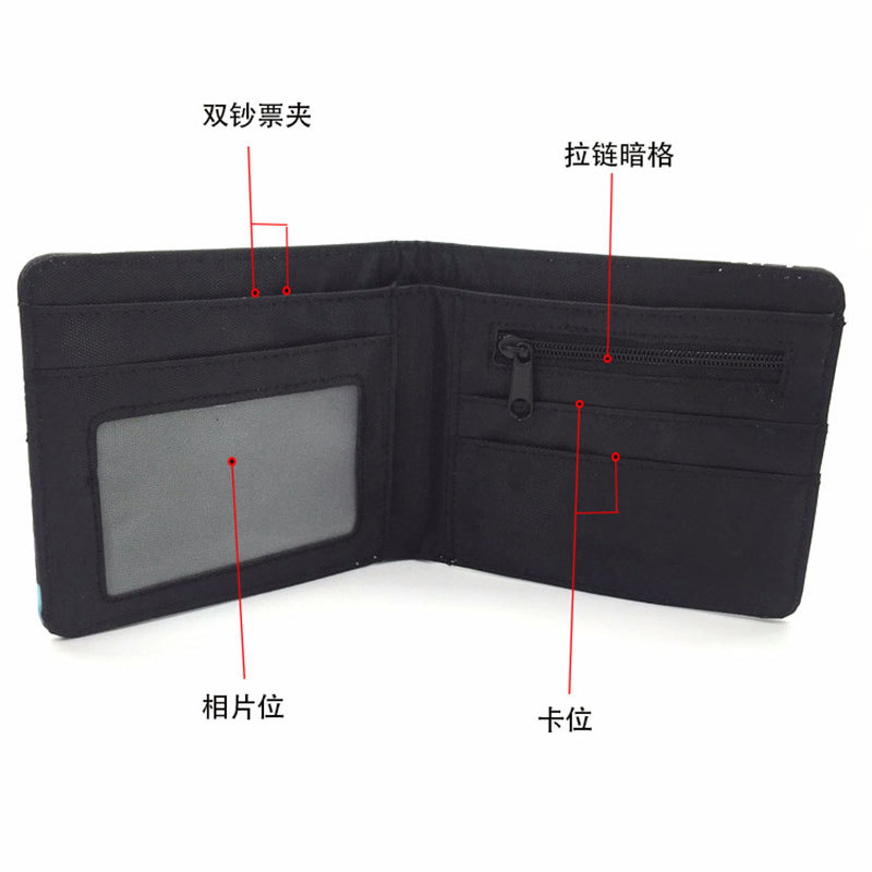 Battle Royale inspired short wallet made of PU leather with secure zipper closure.