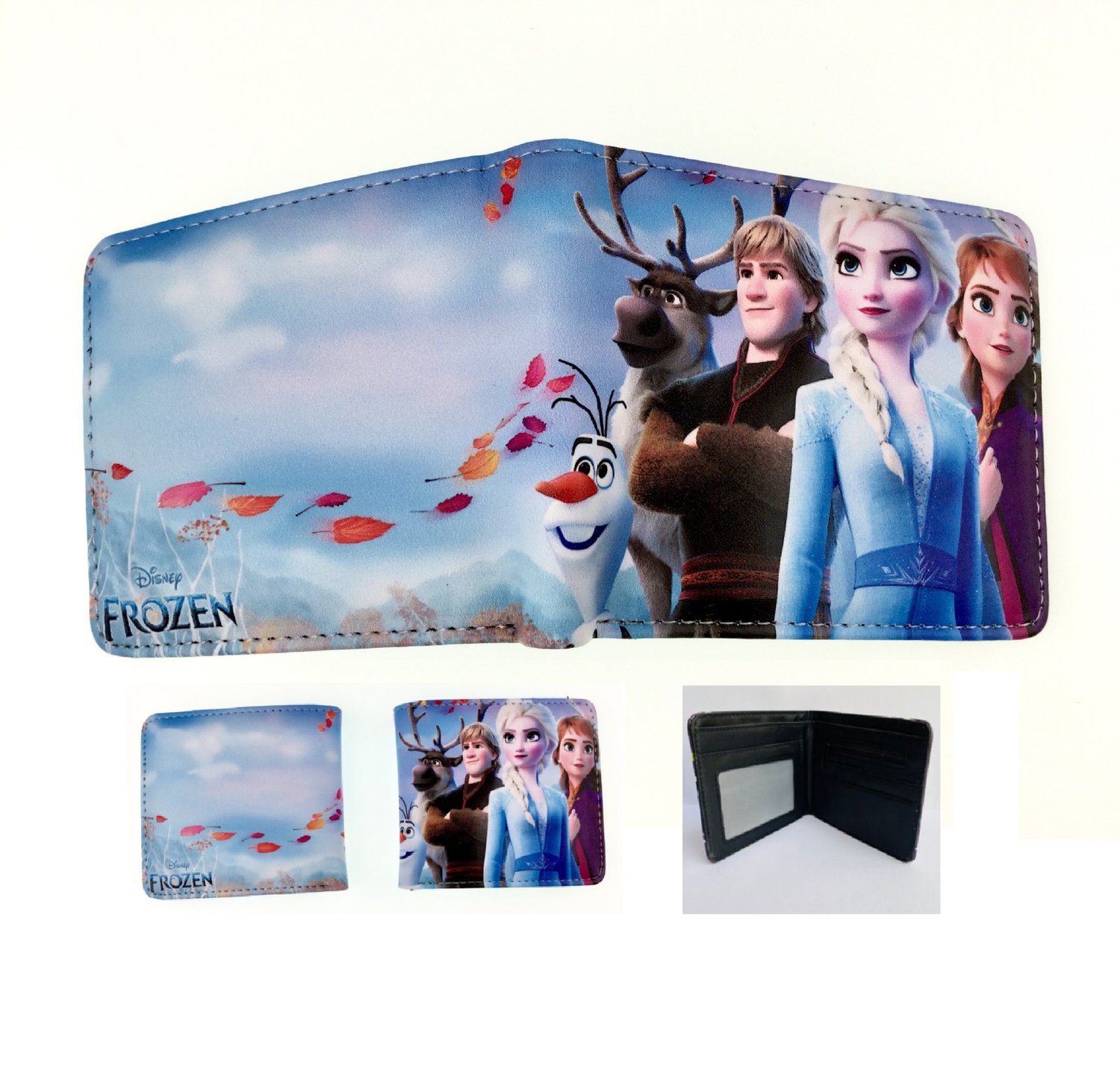 Frozen themed PU leather short wallet for girls with zipper compartment.