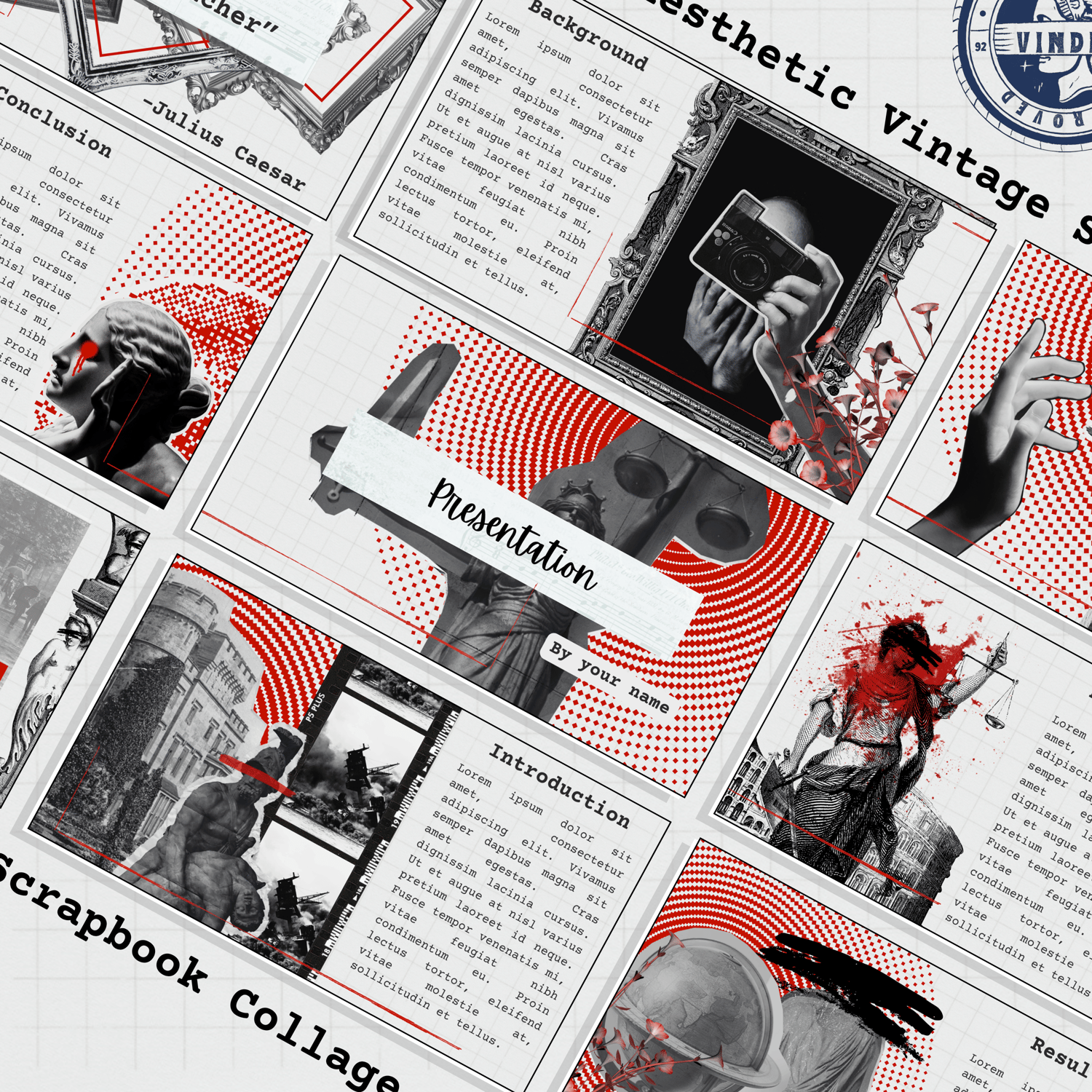 Gray & Red Dark History Scrapbook Journal Presentation Canva Template