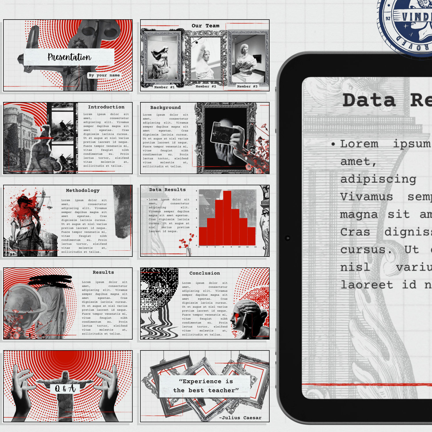 Gray & Red Dark History Scrapbook Journal Presentation Canva Template