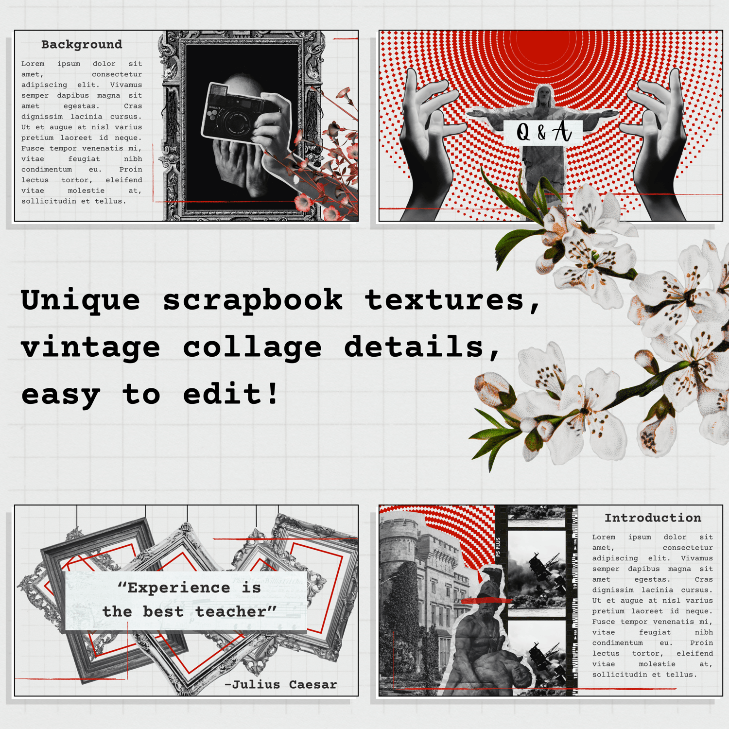 Gray & Red Dark History Scrapbook Journal Presentation Canva Template