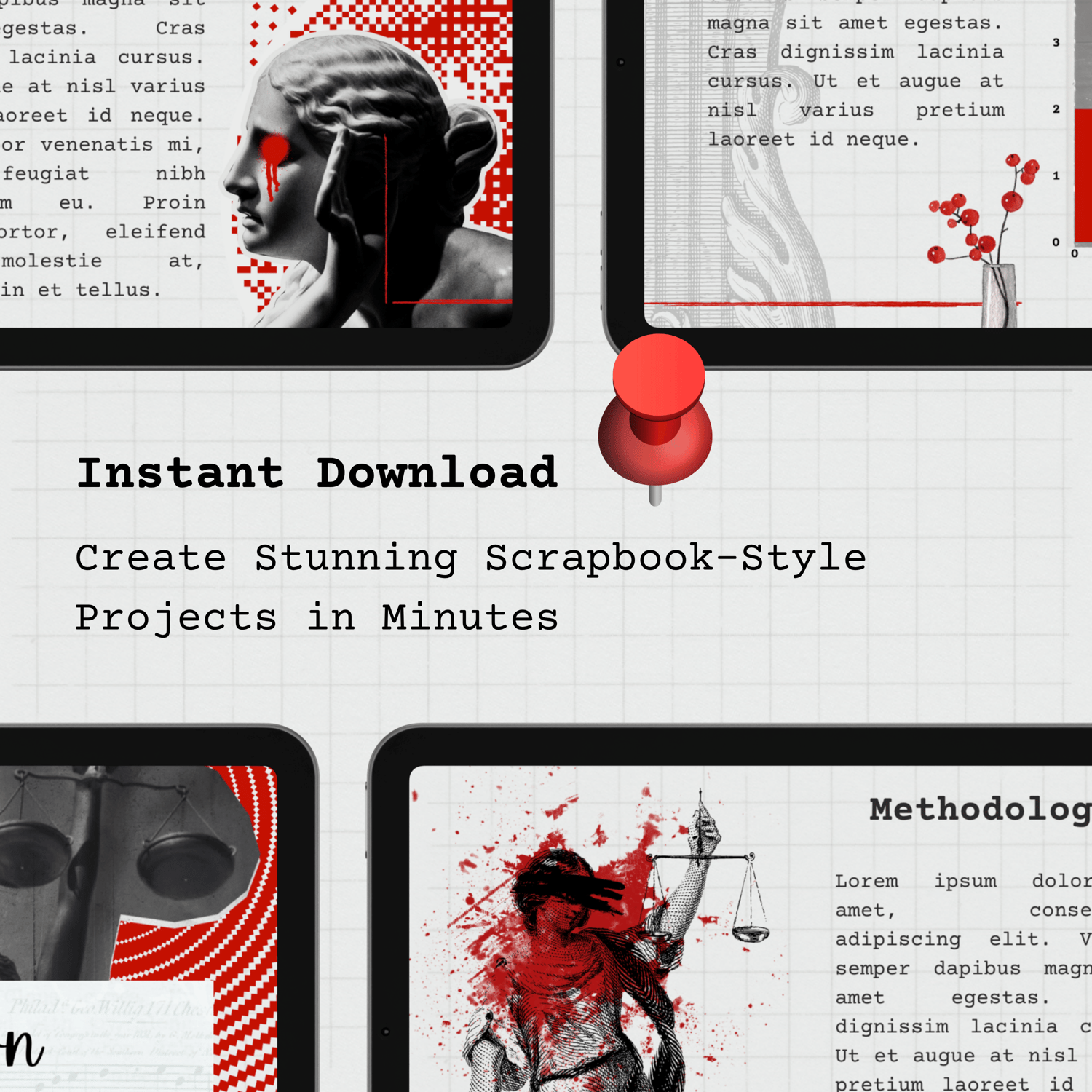 Gray & Red Dark History Scrapbook Journal Presentation Canva Template