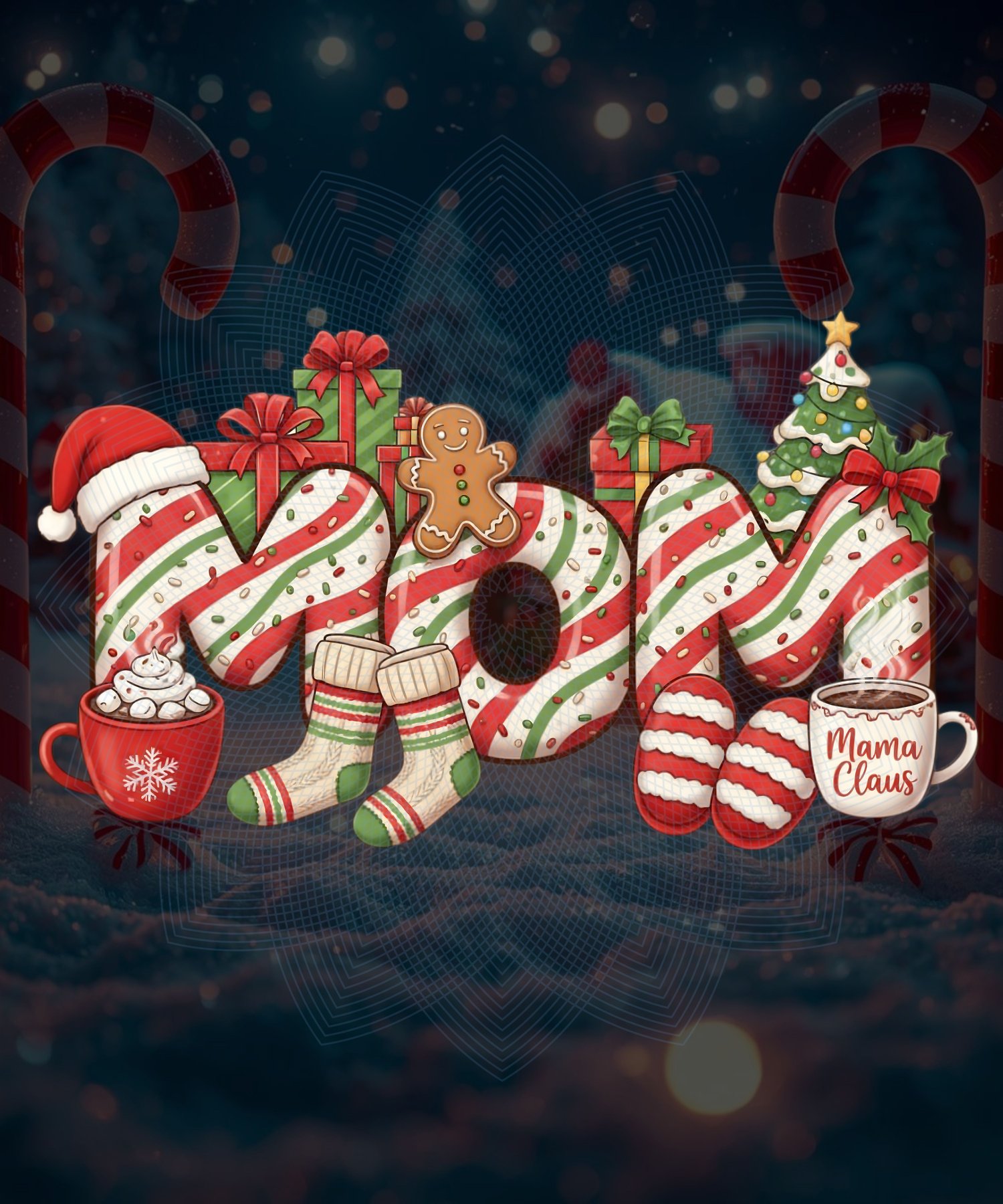 MOM Christmas PNG, Christmas mom design, holiday mom clipart, candy cane letters, Christmas sublimation, Santa hat PNG, mom Christmas shirt, festive mom graphic, holiday coffee mug design, Christmas gift for mom, cozy holiday PNG, Xmas candy cane art, Chr