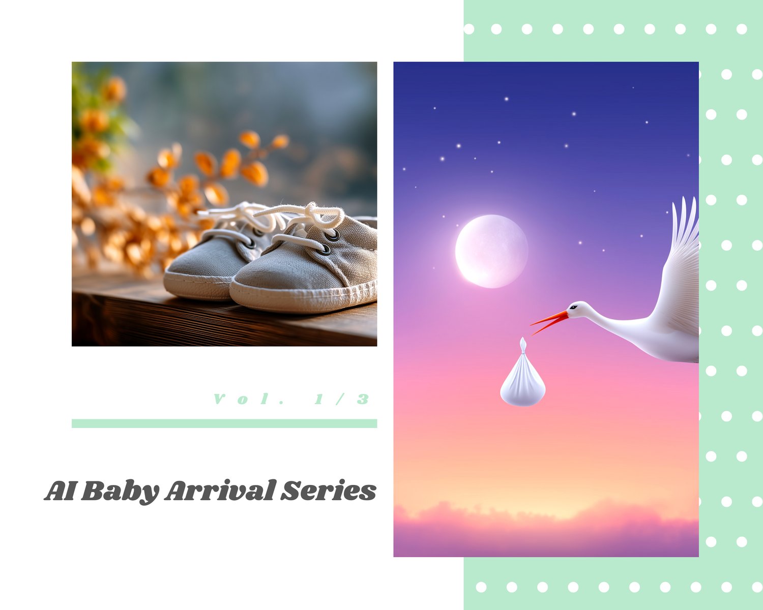 A heartwarming 3-pack series celebrating the miracle of a baby’s arrival. This collection captures tender and emotional moments — from pregnancy and anticipation to the first days of a newborn’s life. The photos feature baby shoes and hats, ultrasound ima
