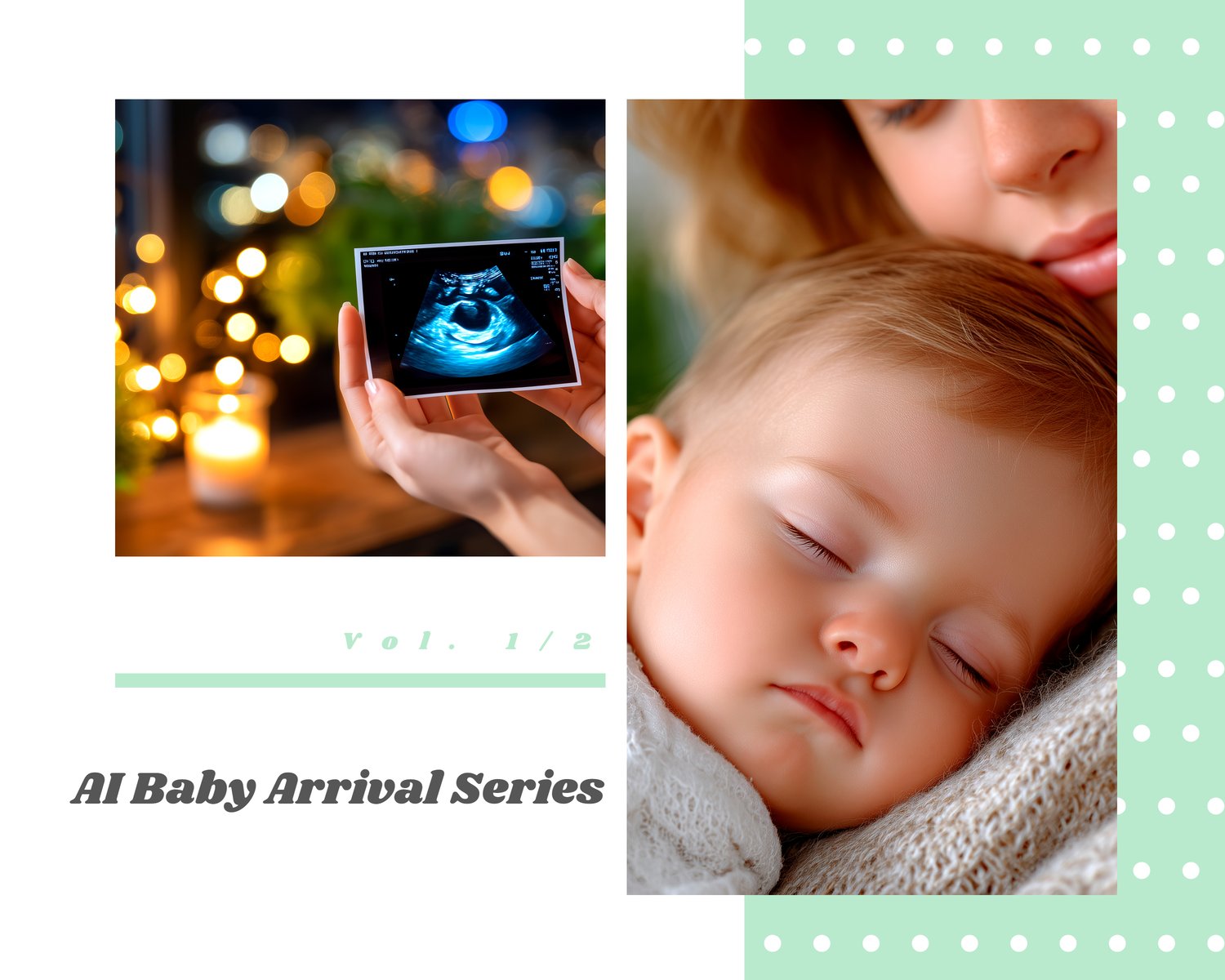 A heartwarming 3-pack series celebrating the miracle of a baby’s arrival. This collection captures tender and emotional moments — from pregnancy and anticipation to the first days of a newborn’s life. The photos feature baby shoes and hats, ultrasound ima