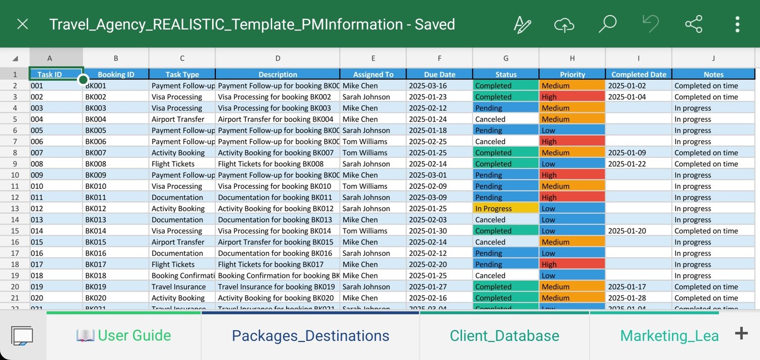 Travel Operations and Booking Management Template for Excel and Sheets