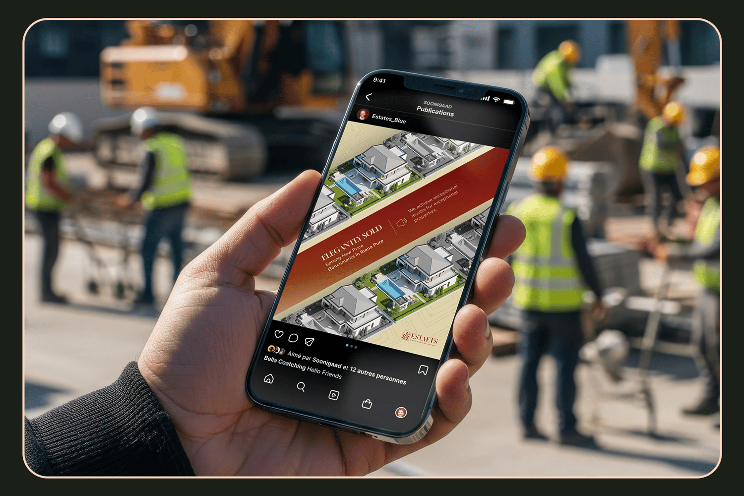 A luxury real estate Instagram post template for Canva, showing a "Just Listed" property with elegant red and beige text.