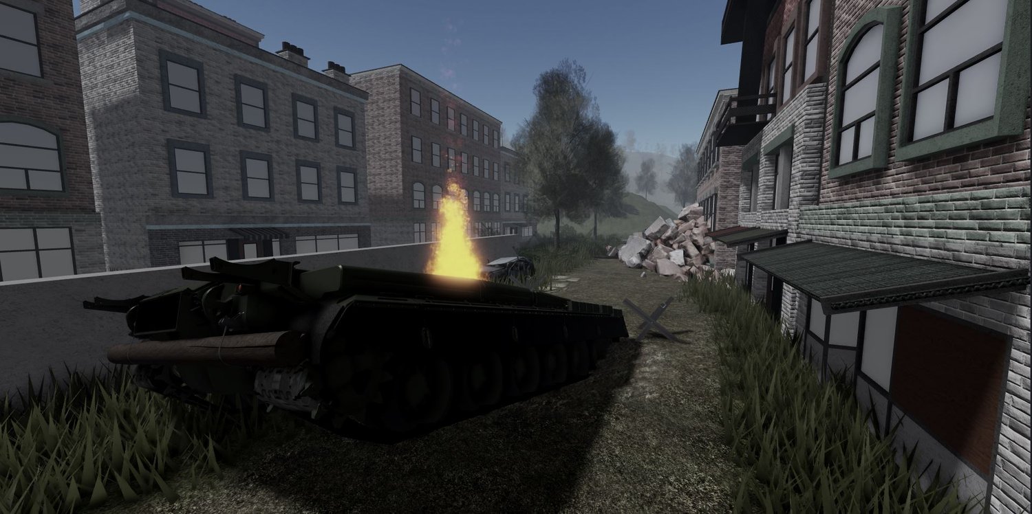 Roblox forest war map with detailed military scenery