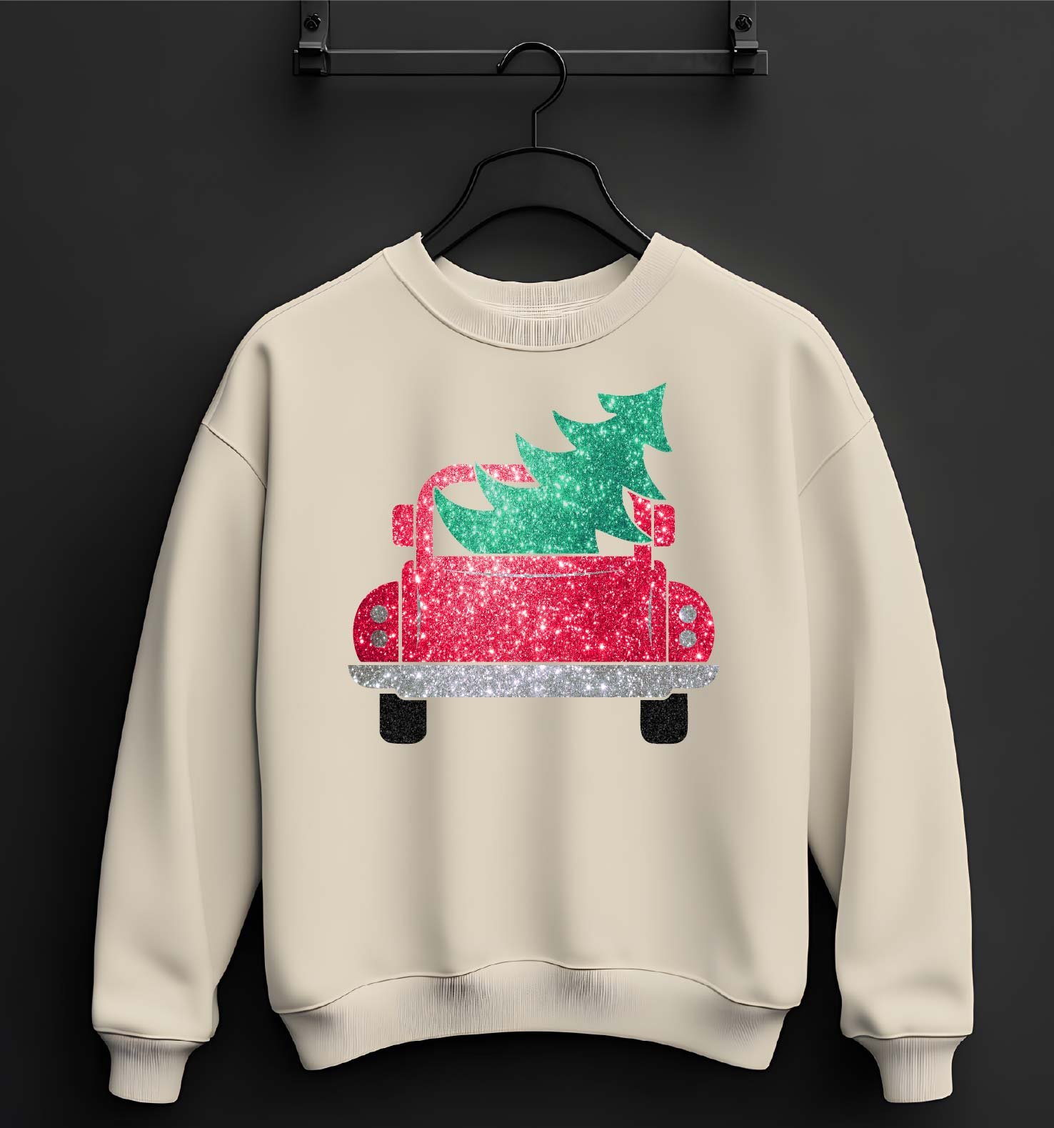 Glitter Truck and Christmas Tree/Red Truck/Christmas Tree/PNG/Instant Digital