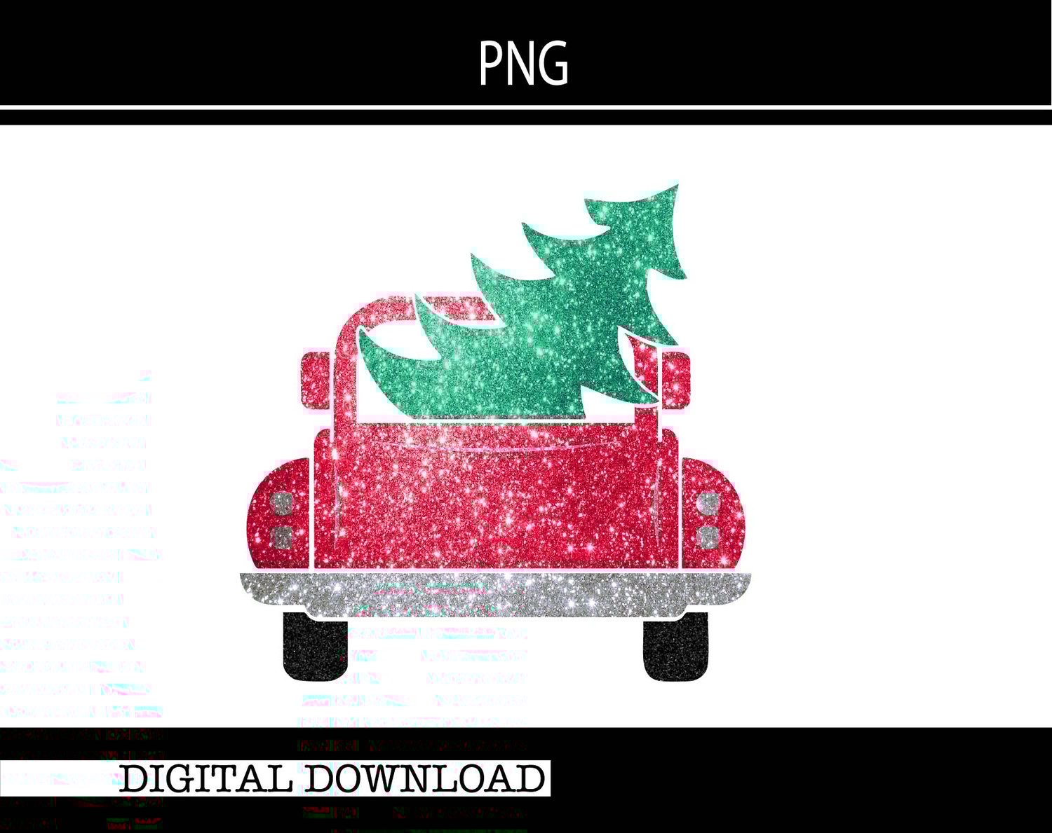 Glitter Truck and Christmas Tree/Red Truck/Christmas Tree/PNG/Instant Digital