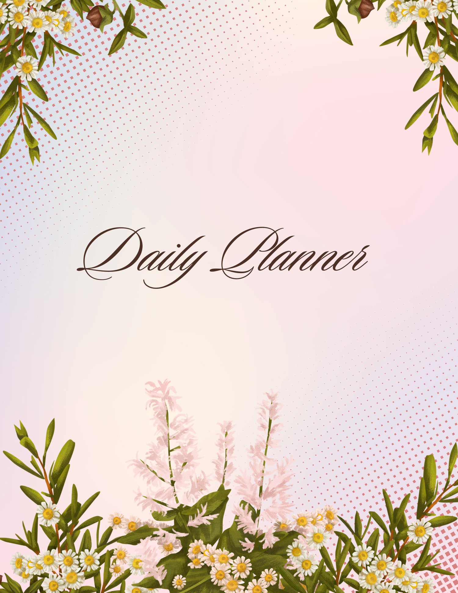 "Cover of Pink White & Green Elegant Floral Daily Journal with delicate flower illustrations – soft, feminine design for daily planning and reflection."