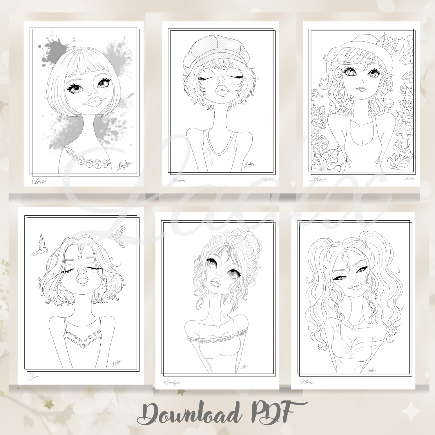 coloriage créatif format A4  fées et portraits féminins mystiques  coloriage artistique crayon aquarelle  coloriage anti-stress adulte