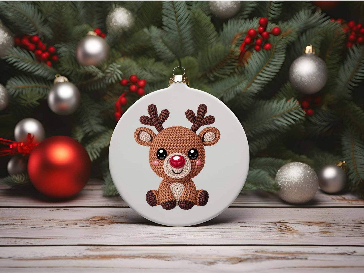 Cute Rudolph the Red-Nosed Reindeer – Faux Crochet PNG | Sublimation |Christmas Kids Design | Instant Digital Download